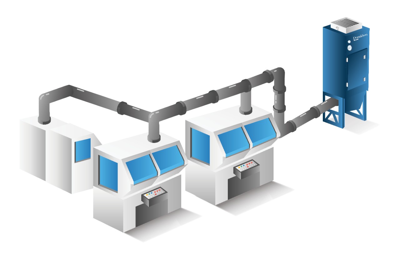  Example of a cellular system (1:3 collector-to-machine ratio) for exhaust ventilation. 