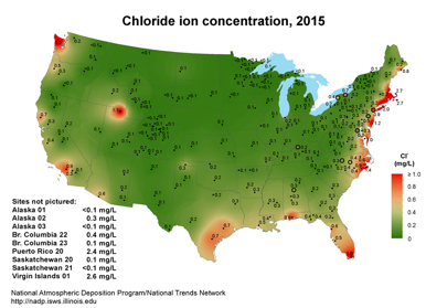 Figure 5: Chloride concentrations are generally higher in coastal areas