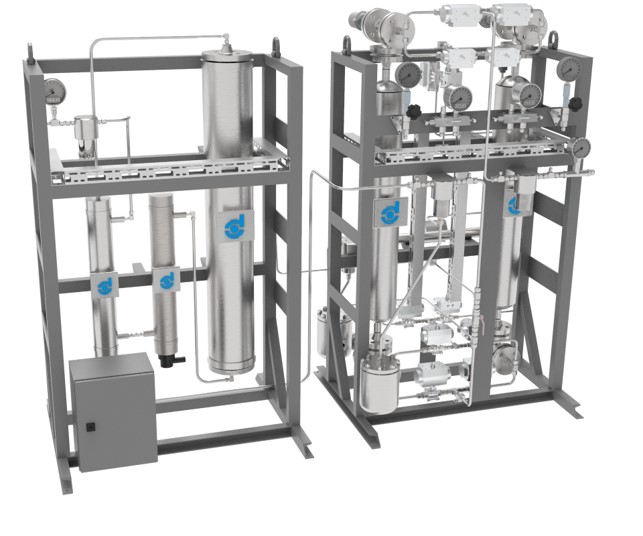 Quando combinati, i moduli di purificazione Donaldson possono fornire idrogeno con O2 max di 2 ppm(v) e H2O max di 1 ppm(v).