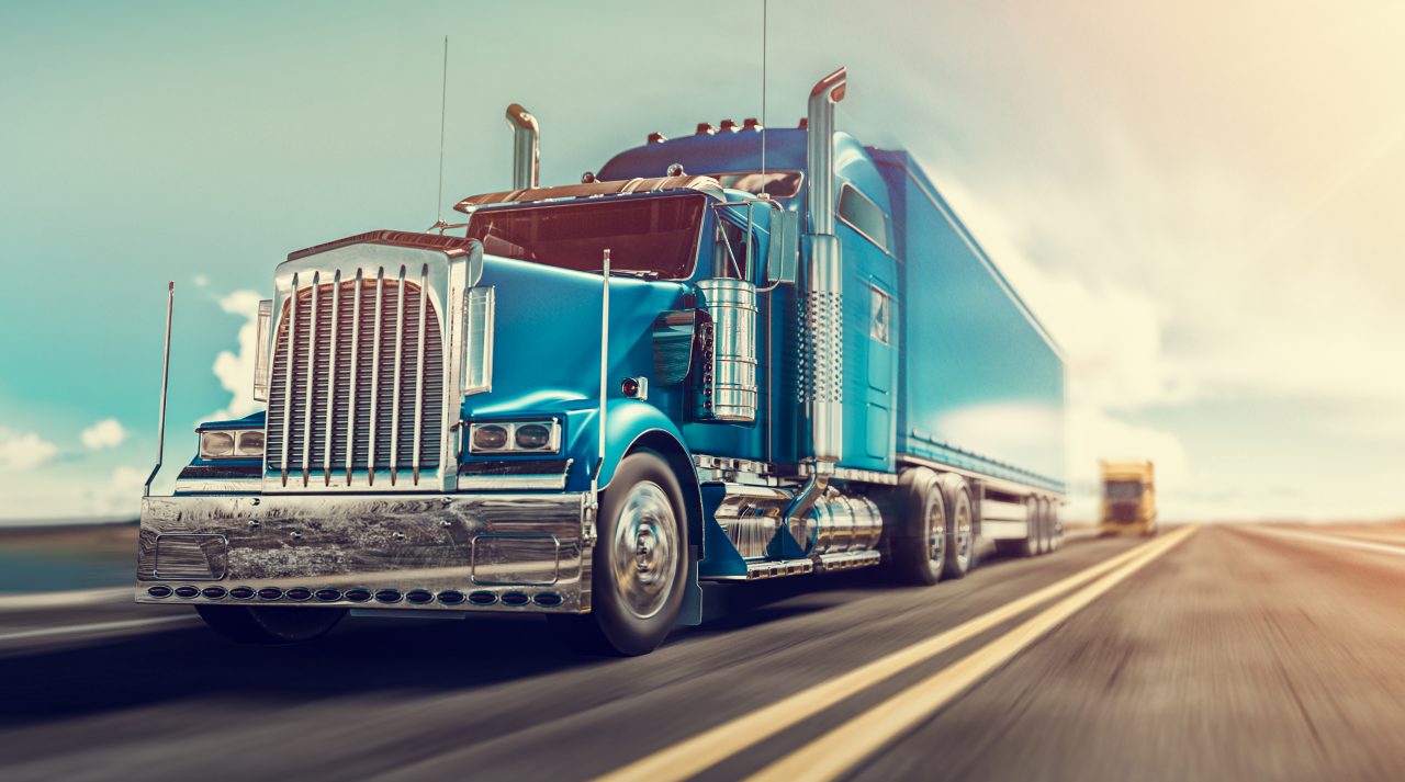 Blue Truck On Highway